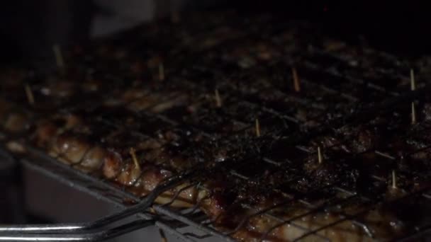 烤肉火上的肉慢动作 — 图库视频影像