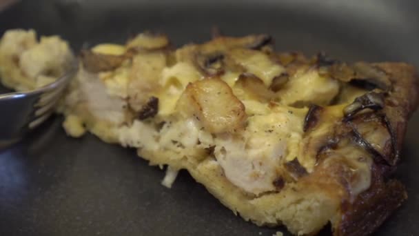 Bit Den Franska Paj Lauren Skärbräda Makro Skär Bit Quiche — Stockvideo