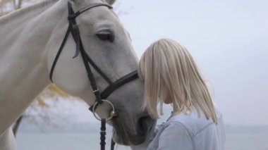 Gerçek Zamanlı Kız ve At Onların Alınlarına Dokundu