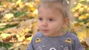 Gerçek Zamanlı Sonbahar Parkta Küçük Kız Düşen Yaprakları