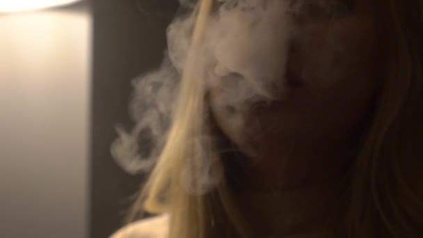 Slow Motion Woman Smoke Cette — стоковое видео