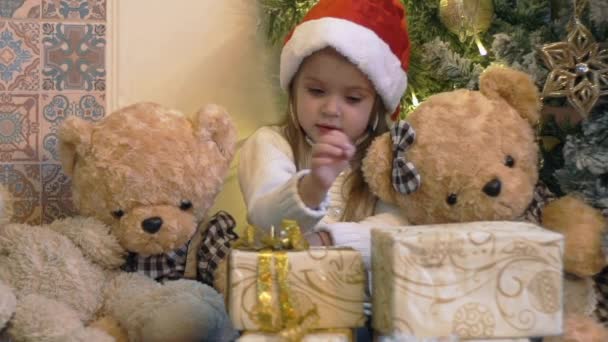 Slow Motion Child Receiving Christmas Present — Stock Video