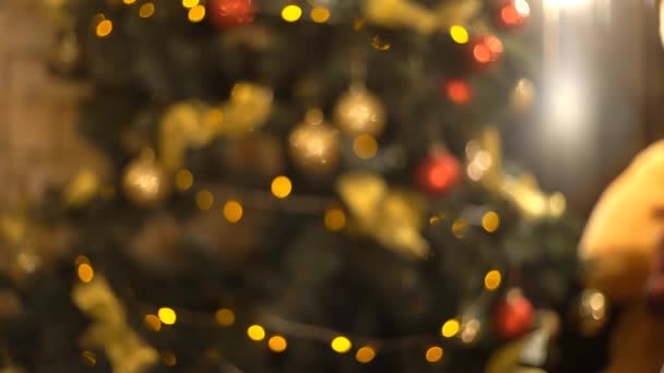 Zavřít Samec Dává Dar Blahopřát Sobě Šťastný Nový Rok Mer — Stock video