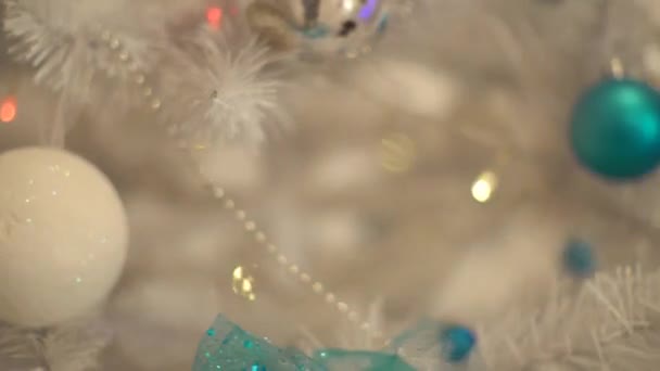 Panning View White Christmas Tree Covered Decorations — Stock Video