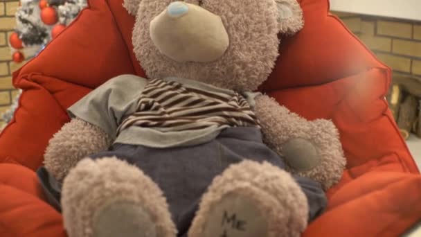 Christmas Teddy Bear Pretty Lighting Bokeh — Stock Video