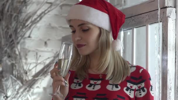 クリスマスの時期に家でのんびり大人の女性 — ストック動画