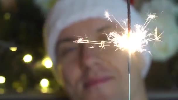 Young Man Wearing Suit Tie Holding Champagne Glass Sparkles Happy — Stock Video