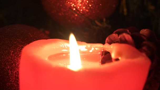 Velas Fundo Guirlandas Blinking Natal Natureza Morta — Vídeo de Stock