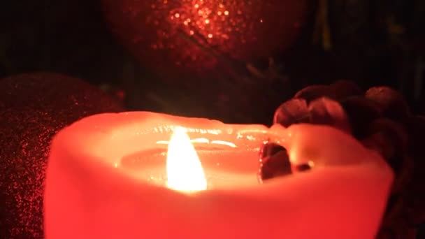 Burning Decorative Candles Table Christmas — Stock Video