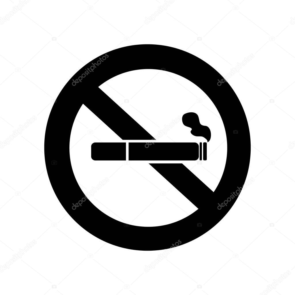 NO SMOKING sign. Cigarette icon with filter and smoke in black crossed out circle. Vector.