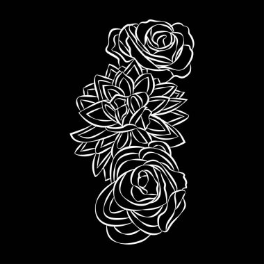 Motifi, çiçek tasarım öğeleri vektör siyah arka plan üzerine gül