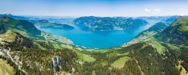 Lucerne gölünün panoramik havadan görünümü (Vierwaldstatersee), R