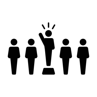 Lider simge vektör erkek kamu hoparlör kişi simgesi liderlik glif piktogram çizimde yükseltilmiş el ile