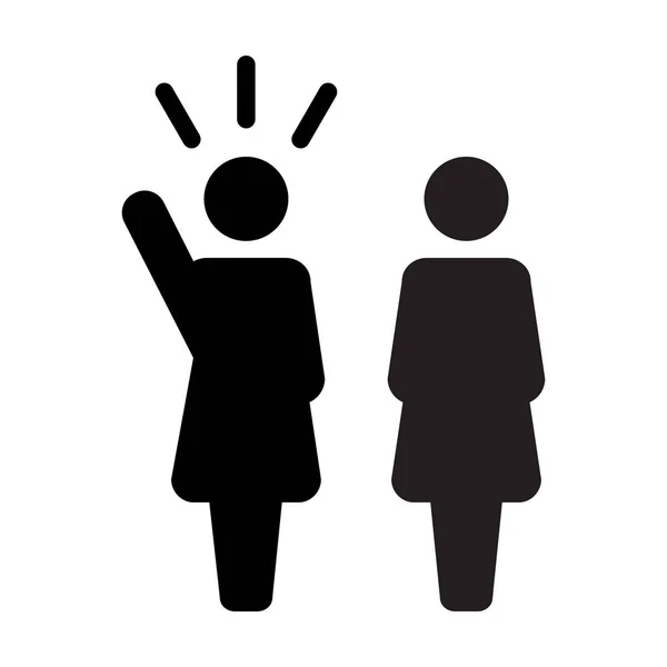 リーダー アイコン ベクトル女性の公共のスピーカー人グリフ ピクトグラム図にあげた手のリーダーシップの記号 — ストックベクタ