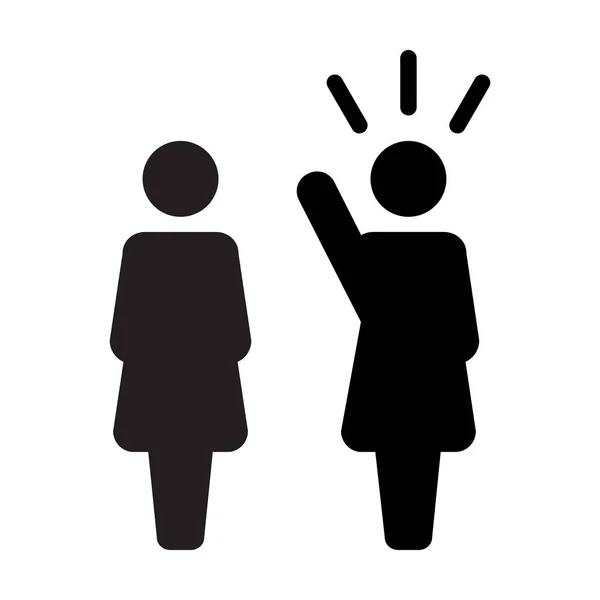 リーダー アイコン ベクトル女性の公共のスピーカー人グリフ ピクトグラム図にあげた手のリーダーシップの記号 — ストックベクタ