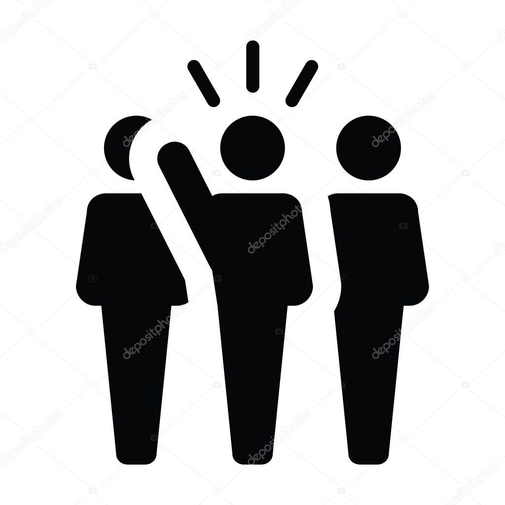 Leader Icon vector male public speaker person symbol for leadership with raised hand in glyph pictogram illustration