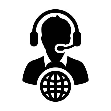 Adam müşteri hizmeti simge vektör kişi profiel sembolü glif piktogram çizimde Internet ağ çevrimiçi destek için kulaklık ile