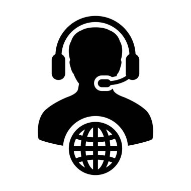 Servis simge vektör erkek müşteri bakım kişi profil sembol glif piktogram çizimde Internet ağ çevrimiçi destek için kulaklık ile