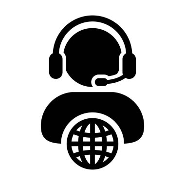 Erkek müşteri hizmeti simge vektör kişi profiel simgesiyle glif piktogram çizimde Internet ağ çevrimiçi destek için kulaklık