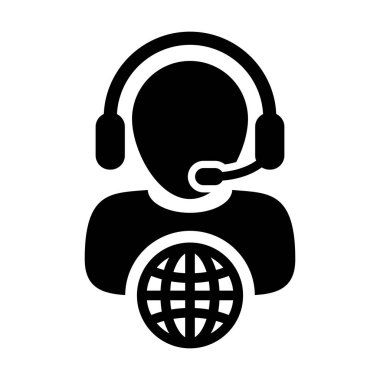 Müşteri hizmeti simge vektör erkek kişi profil sembol glif piktogram çizimde Internet ağ çevrimiçi destek için kulaklık ile