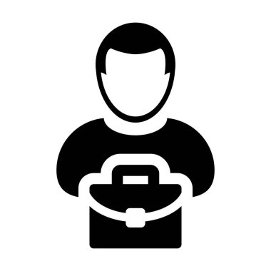 Evrak Çantası'nı simge vektör erkek kişi profili avatar simgesi düz renk glif piktogram illüstrasyon iş