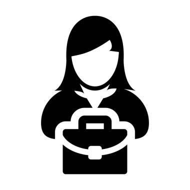 Evrak Çantası'nı simge vektör kadın kişi profili avatar simgesi düz renk glif piktogram illüstrasyon iş
