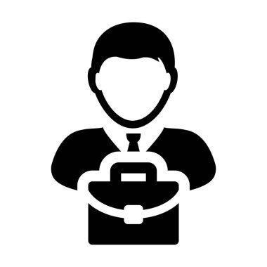 Avatar simge vektör erkek kişi profil sembol düz renk glif piktogram illüstrasyon iş için evrak çantası ile