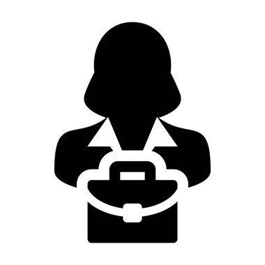 Düz renk glif piktogram illüstrasyon iş için evrak çantası olan iş simge vektör kadın kişi profil avatar simge