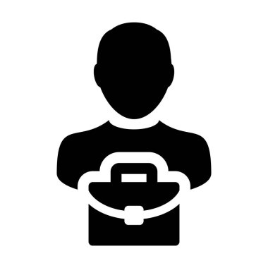 Düz renk glif piktogram illüstrasyon iş için evrak çantası olan belge simge vektör erkek kişi profil avatar simge