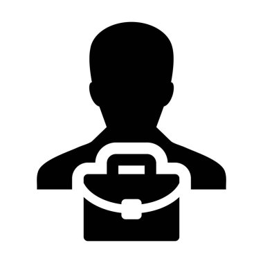 Avatar simge vektör erkek kişi profil sembol düz renk glif piktogram illüstrasyon iş için evrak çantası ile