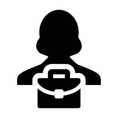 Avatar simge vektör kadın kişi profil sembol düz renk glif piktogram illüstrasyon iş için evrak çantası ile