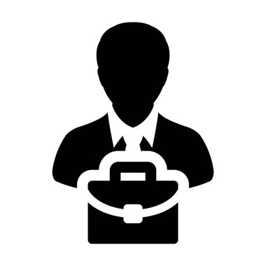 Executive simge vektör erkek kişi profil avatar sembolü ile düz renk glif piktogram illüstrasyon iş için evrak çantası