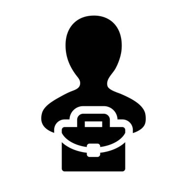 Alt simge vektör erkek kişi profili avatar simgesiyle düz renk glif piktogram illüstrasyon iş için evrak çantası