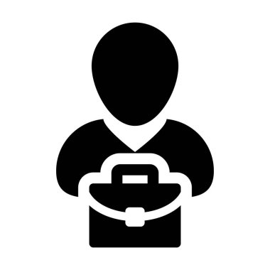 Düz renk glif piktogram illüstrasyon iş için evrak çantası olan iş simge vektör erkek kişi profil avatar simge