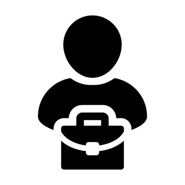 Düz renk glif piktogram illüstrasyon iş için evrak çantası olan istemci simge vektör erkek kişi profil avatar simge