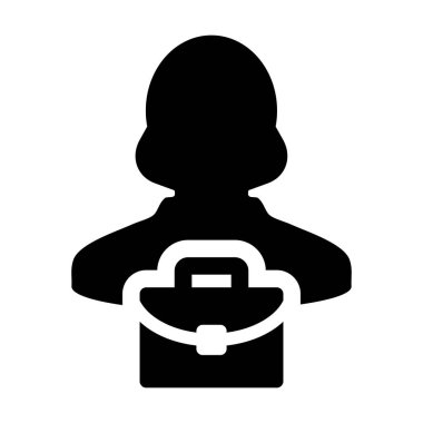 Alt simge vektör kadın kişi profili avatar simgesiyle düz renk glif piktogram illüstrasyon iş için evrak çantası