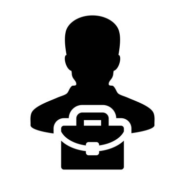 Düz renk glif piktogram illüstrasyon iş için evrak çantası olan müşteri simge vektör erkek kişi profil avatar simge