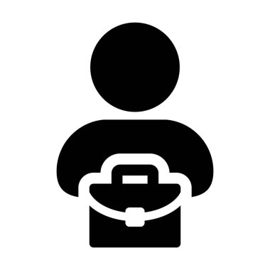 Düz renk glif piktogram illüstrasyon iş için evrak çantası olan danışman simge vektör erkek kişi profil avatar simge