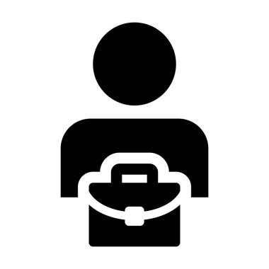 Avatar simge vektör erkek kişi profil sembol düz renk glif piktogram illüstrasyon iş için evrak çantası ile