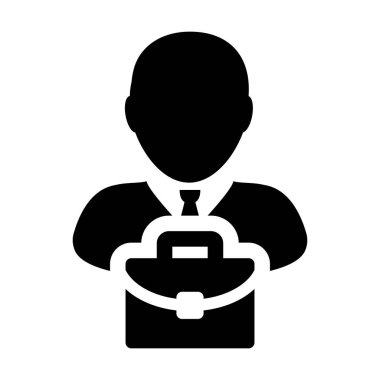 Düz renk glif piktogram illüstrasyon iş için evrak çantası olan Yöneticisi simge vektör erkek kişi profil avatar simge