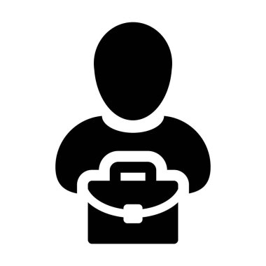 Executive simge vektör erkek kişi profil avatar sembolü ile düz renk glif piktogram illüstrasyon iş için evrak çantası