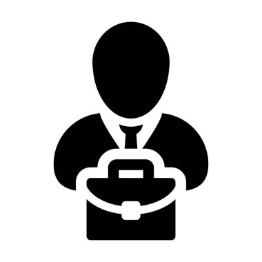 Düz renk glif piktogram illüstrasyon iş için evrak çantası olan Yöneticisi simge vektör erkek kişi profil avatar simge