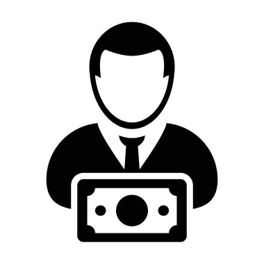 Düz renk glif piktogram çizimde para sembol ile banka simge vektör erkek Kullanıcı kişi profil avatar