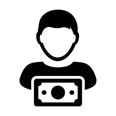 Simge vektör erkek Kullanıcı kişi profili avatar düz renk glif piktogram çizimde para simgesi olan bankacılık