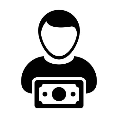 Düz renk glif piktogram çizimde para sembol ile gelir simge vektör erkek Kullanıcı kişi profil avatar