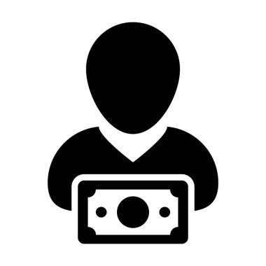 Satış simge vektör erkek Kullanıcı kişi profili avatar düz renk glif piktogram çizimde para simgesiyle