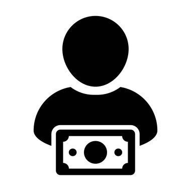 Düz renk glif piktogram çizimde para sembol ile sigorta simge vektör erkek Kullanıcı kişi profili avatar