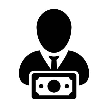 Düz renk glif piktogram çizimde para sembol ile gelir simge vektör erkek Kullanıcı kişi profil avatar