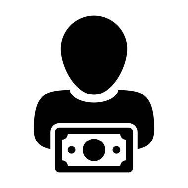 Düz renk glif piktogram örnek para birimi simgesi ile para simge vektör erkek Kullanıcı kişi profili avatar