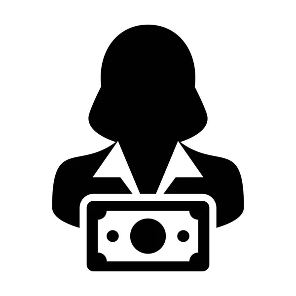 Banking Pictogram Vector Vrouwelijke Gebruiker Persoon Profiel Avatar Met Geldsymbool — Stockvector